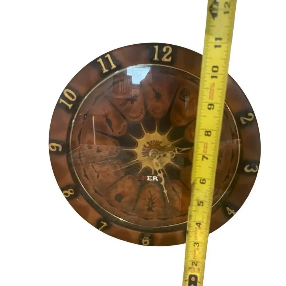VTG CLOCK LEATHER WALL PERUVIAN NAZCA LINES BOHO‎ RUSTIC RARE